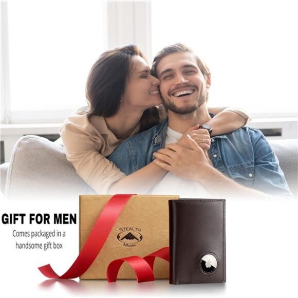 Men's Leather Trifold Wallet with Airtag Holder and RFID Blocking - Picture 5 of 8